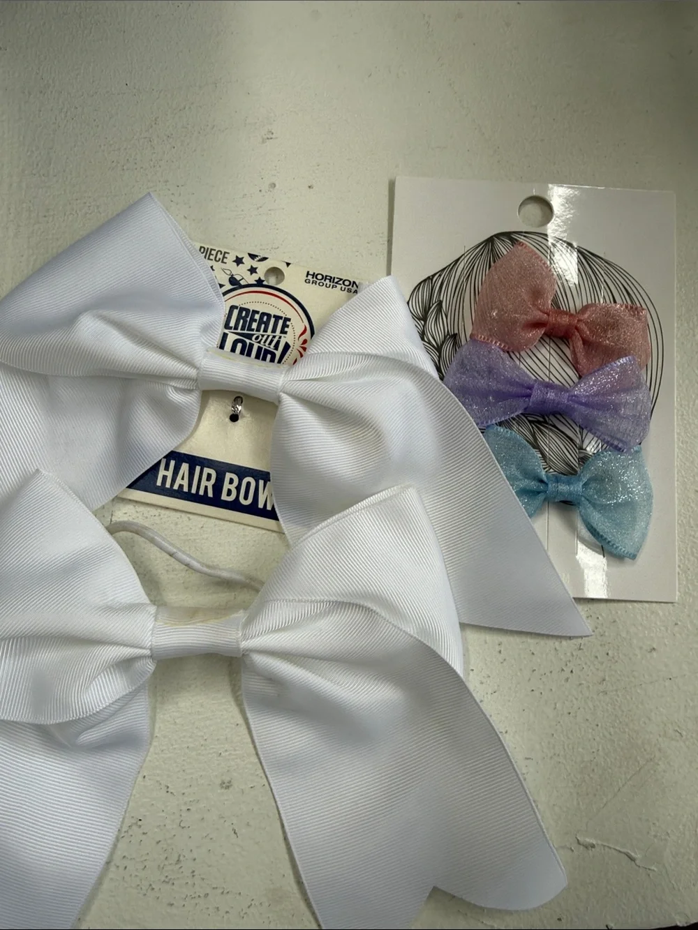 White Hair Bows & Pastel Glitter Bow Set for Kids